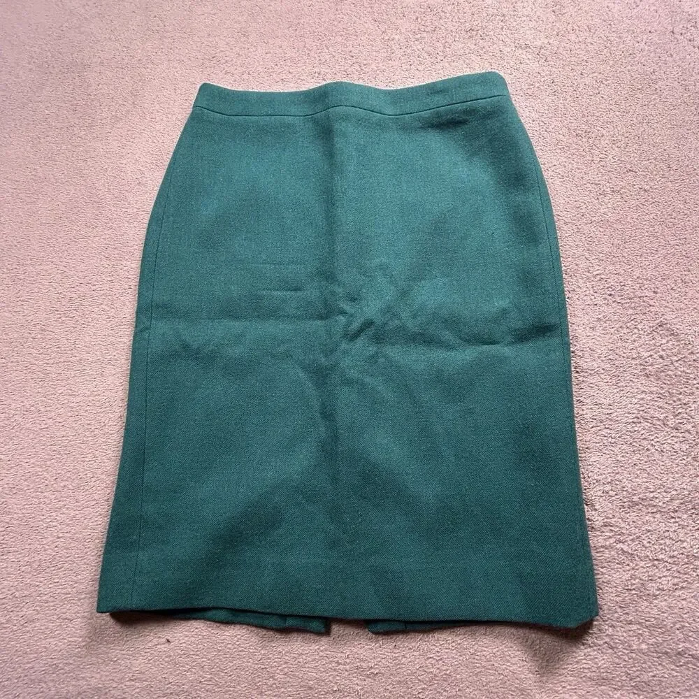 J.Crew No. 2 Pencil Skirt Womens 4 Green 100% Wool Classic Preppy Office Career